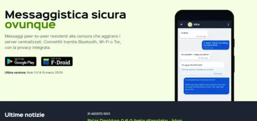Home Page app messaggistica Briar